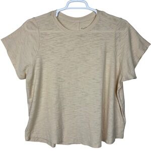 Pilcro T-Shirt Slub Cotton Back Seam Short Sleeve Women 1X Beige Minimalist Chic